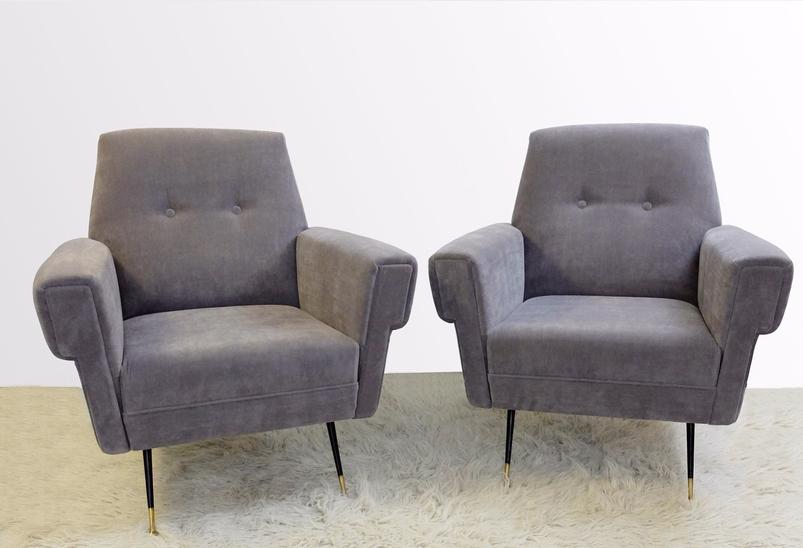 Pair Of Italian Armchair - New Velvet Upholstery 