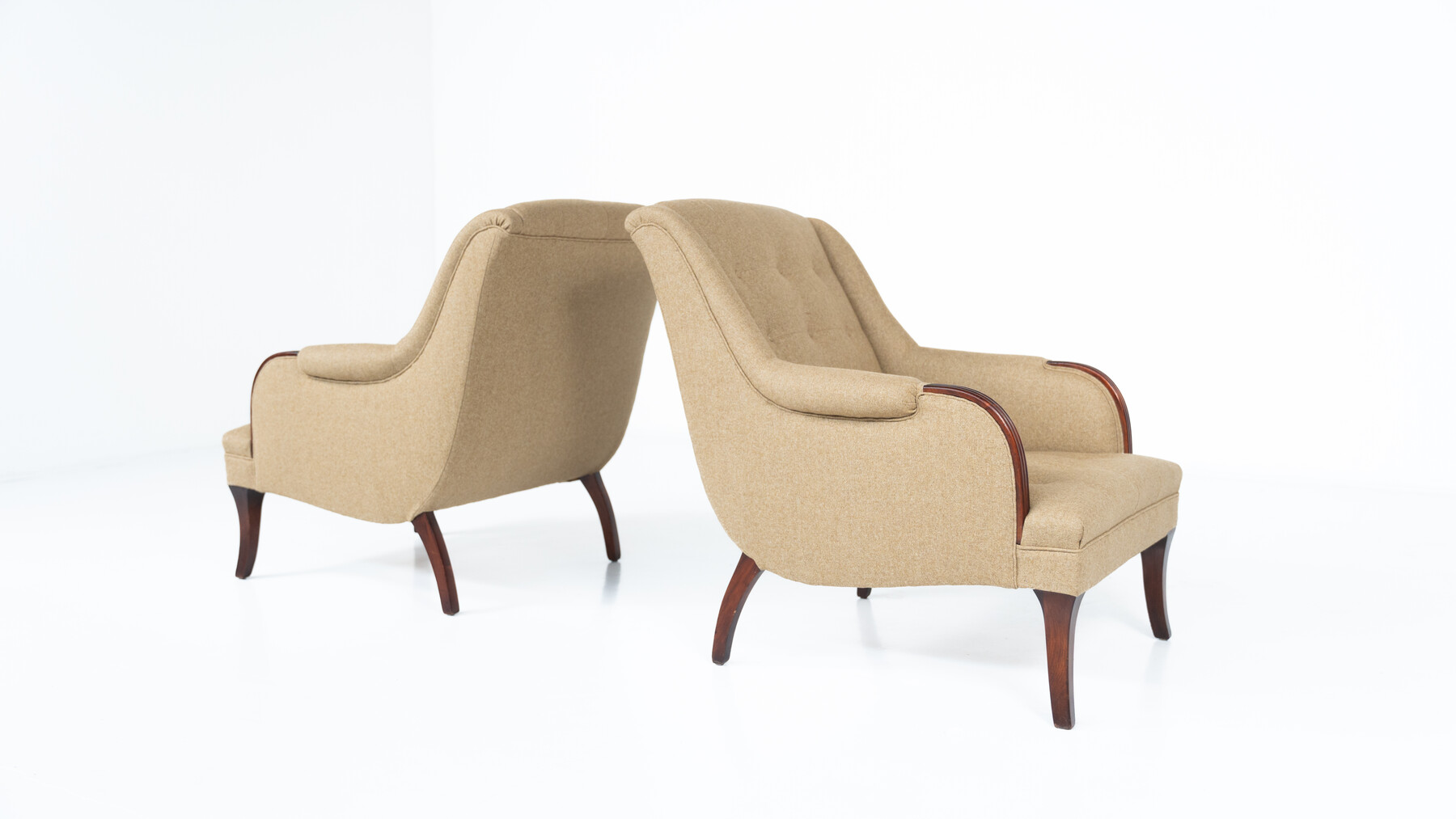 Pair of Italian Armchairs, Italy, 1950s - New Upholstery 