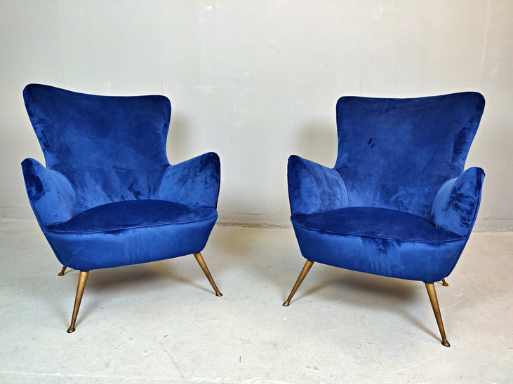 Pair of Italian Armchairs, New Upholstery, 1950s