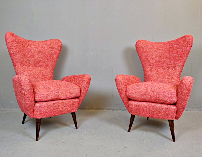 Pair of Italian Armchairs, New Upholstery, 1950s