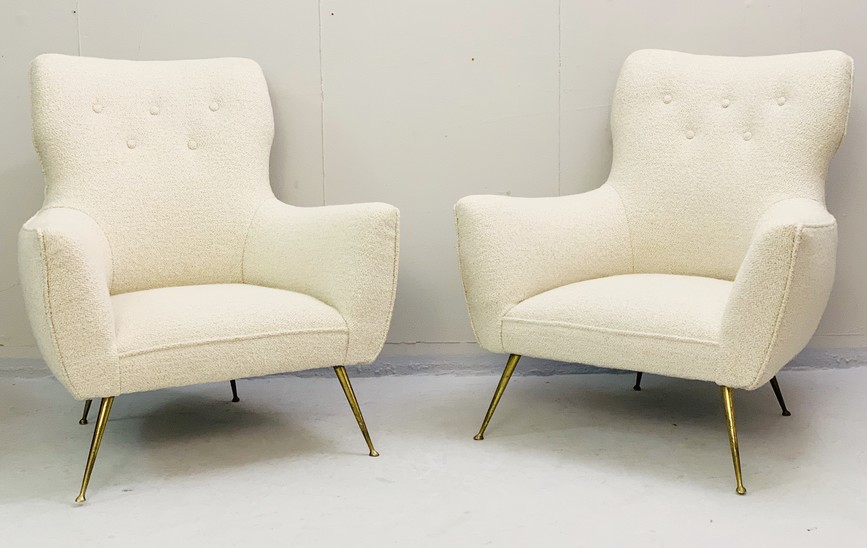 Pair of italian armchairs - New upholstery - Italy 1950s