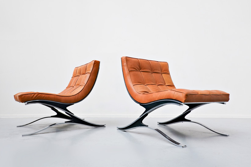 Pair of Italian Armchairs Pizzetti, Steel and Leather, 1970s
