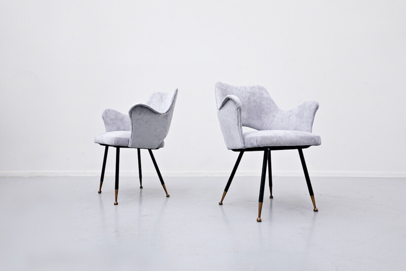 Pair Of Italian Armchairs, Velvet, 1950s 