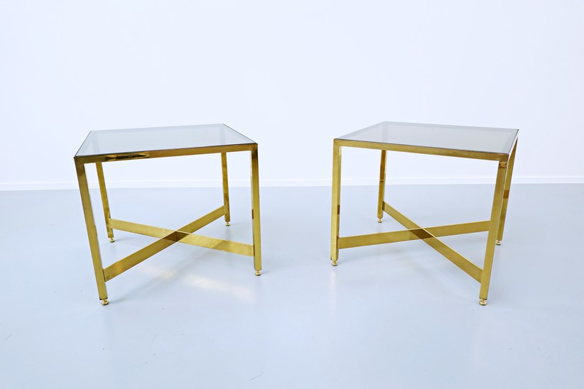 Pair of Italian brass side tables with glass top - 1970s