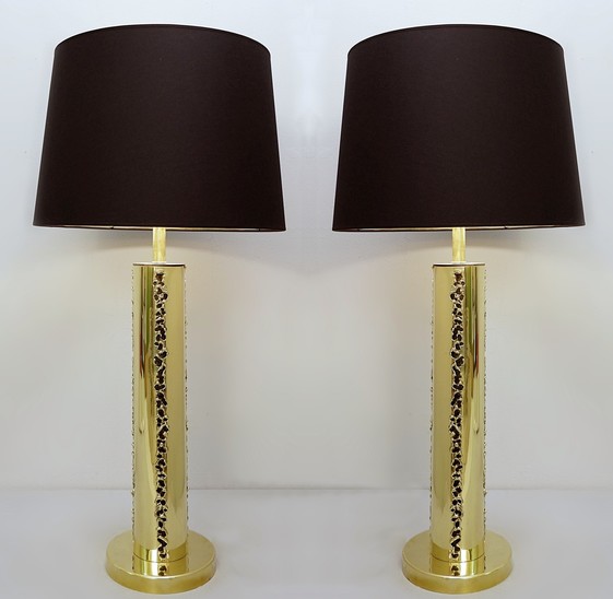 Pair Of Italian Brutalist Brass Table Lamps