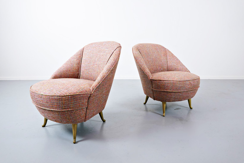 Pair of Italian Easy Chairs, 1950s - New Upholstery 