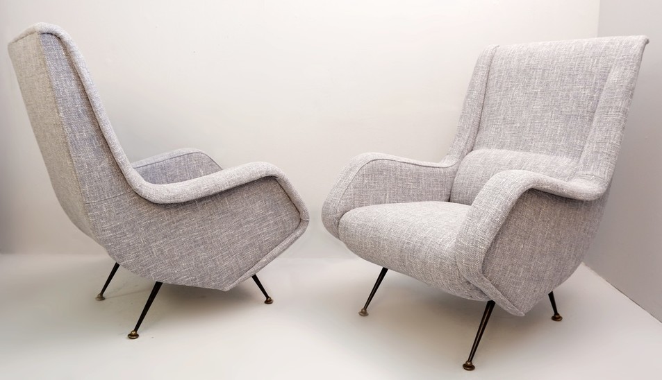 Pair Of Italian High Back Armchairs - New Upholstery