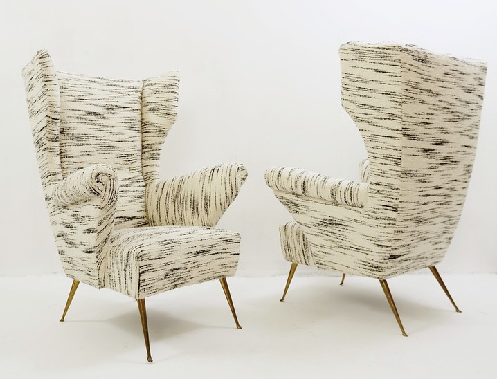 Pair Of Italian High Back Armchairs - Newly Upholstered