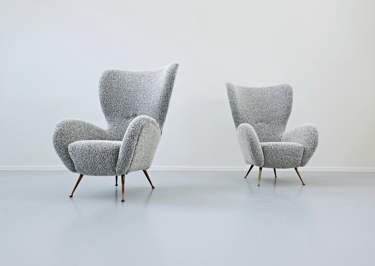 Pair of Italian Highback Armchairs, New Upholstery, Circa 1950