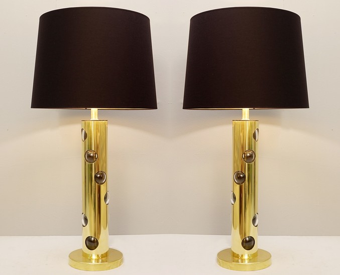 Pair Of Italian Lamps In Brass And Glass Bulb