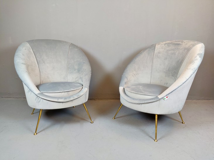 Pair of Italian Mid-Century Armchairs, New Upholstery 