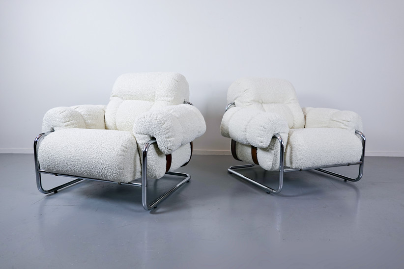 Pair of Italian “Tucroma” Armchairs by Guido Faleschini 
