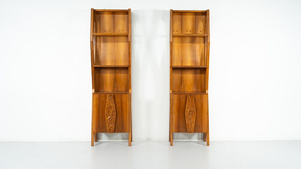 Pair of Italian Wall Units, Walnut, 1970s