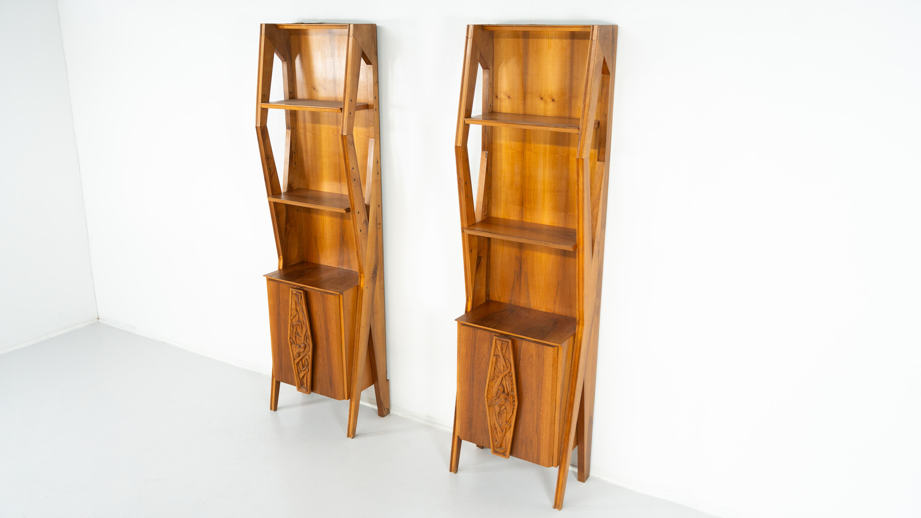 Pair of Italian Wall Units, Walnut, 1970s