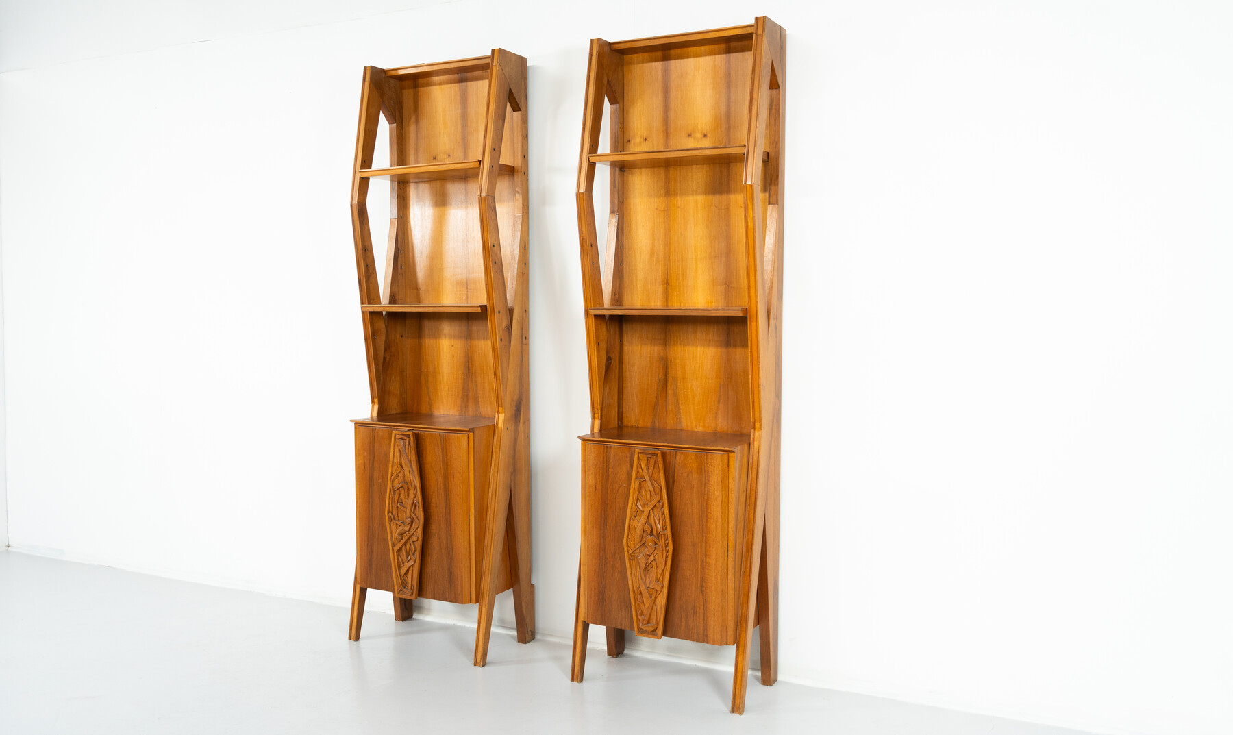 Pair of Italian Wall Units, Walnut, 1970s