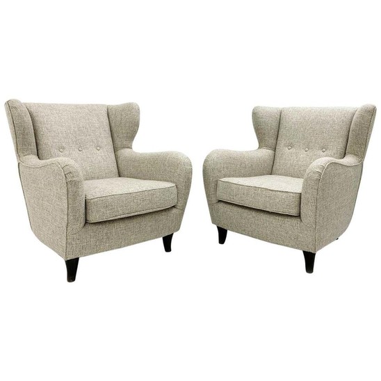 Pair Of Italian Wingback Armchairs - New Upholsetry