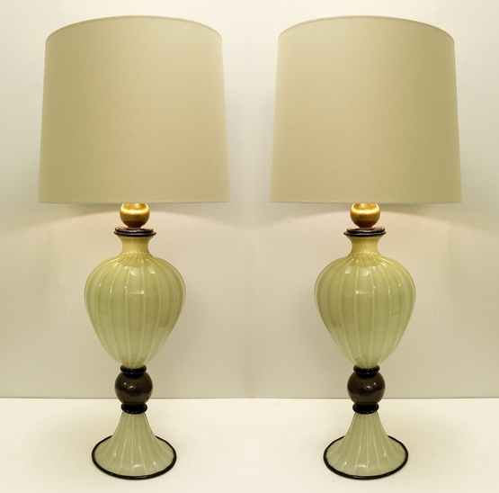 Pair Of Large Murano Glass Table Lamps