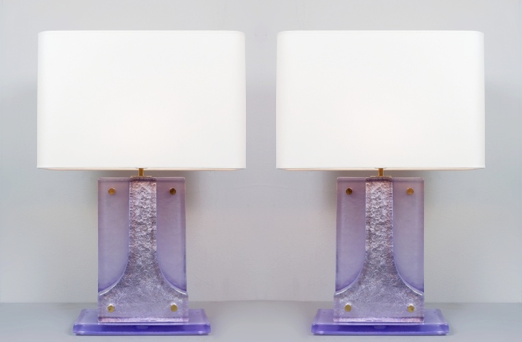 Pair Of Lavender Murano Glass Table Lamps