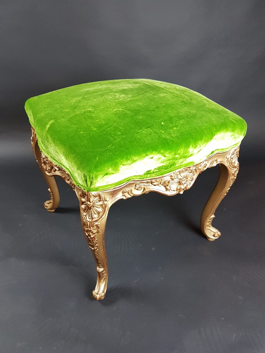 Pair of Louis XV style stools in gilded wood, early 20th