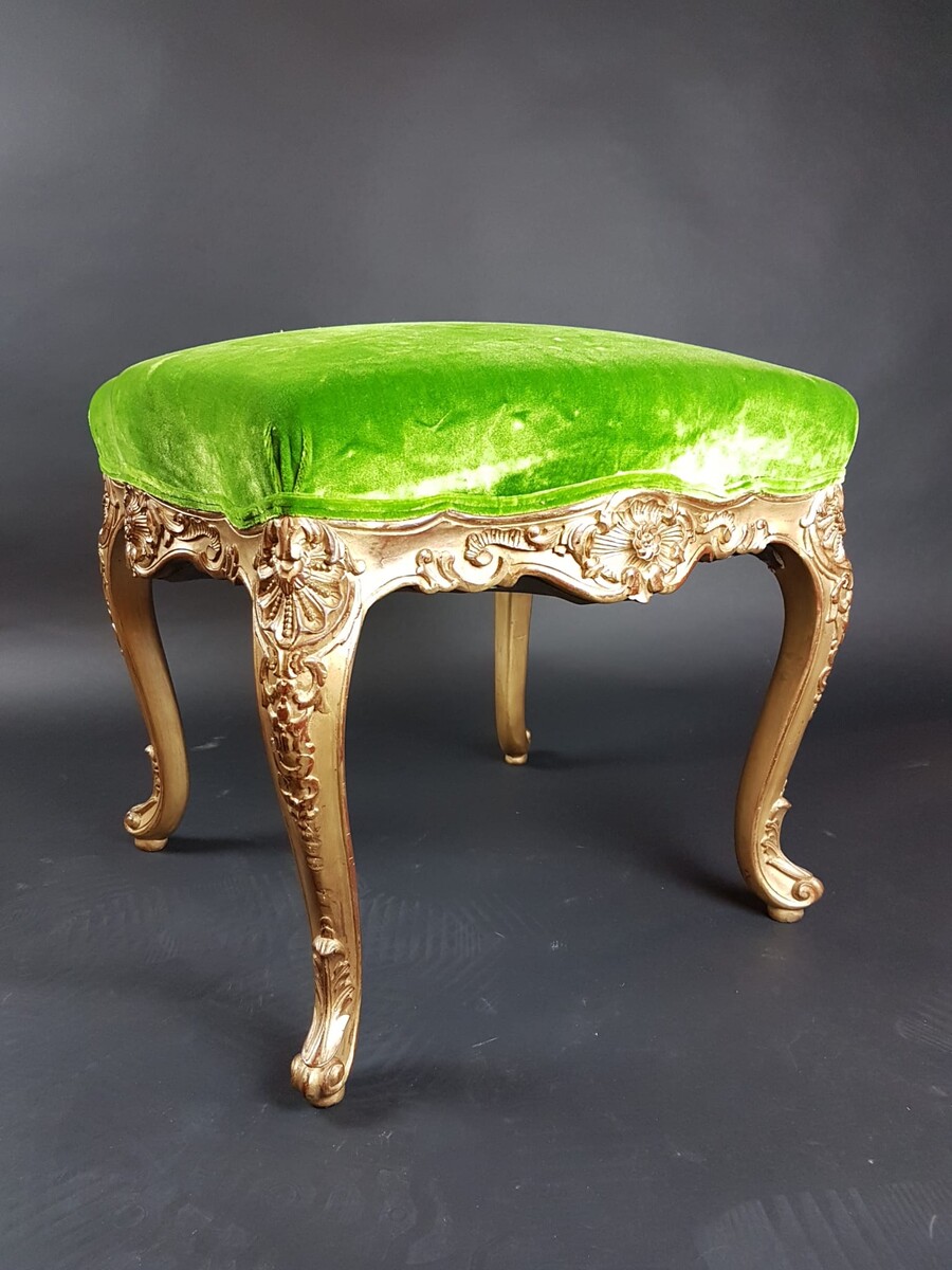 Pair of Louis XV style stools in gilded wood, early 20th