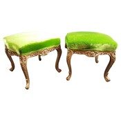 Pair of Louis XV style stools in gilded wood, early 20th