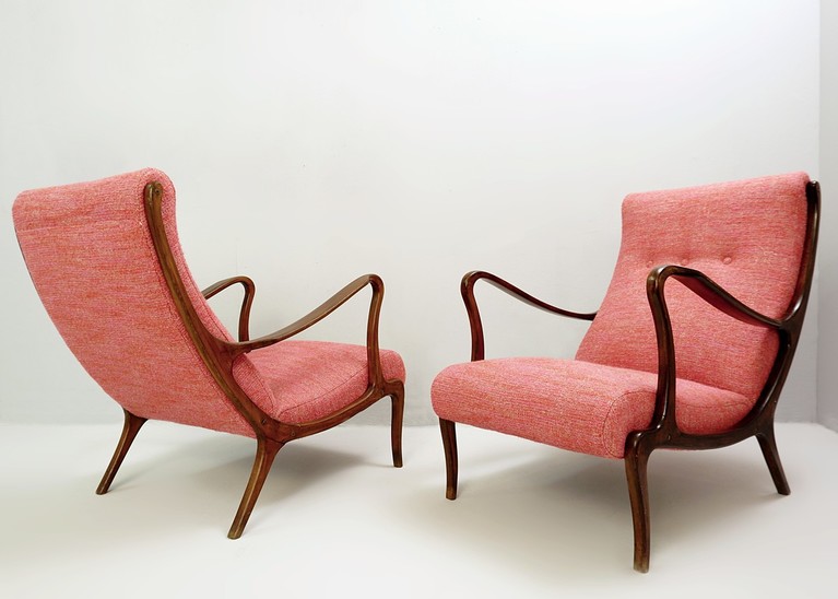 Pair Of Lounge Chairs By Ezio Longhi - 1950s New Upholstery