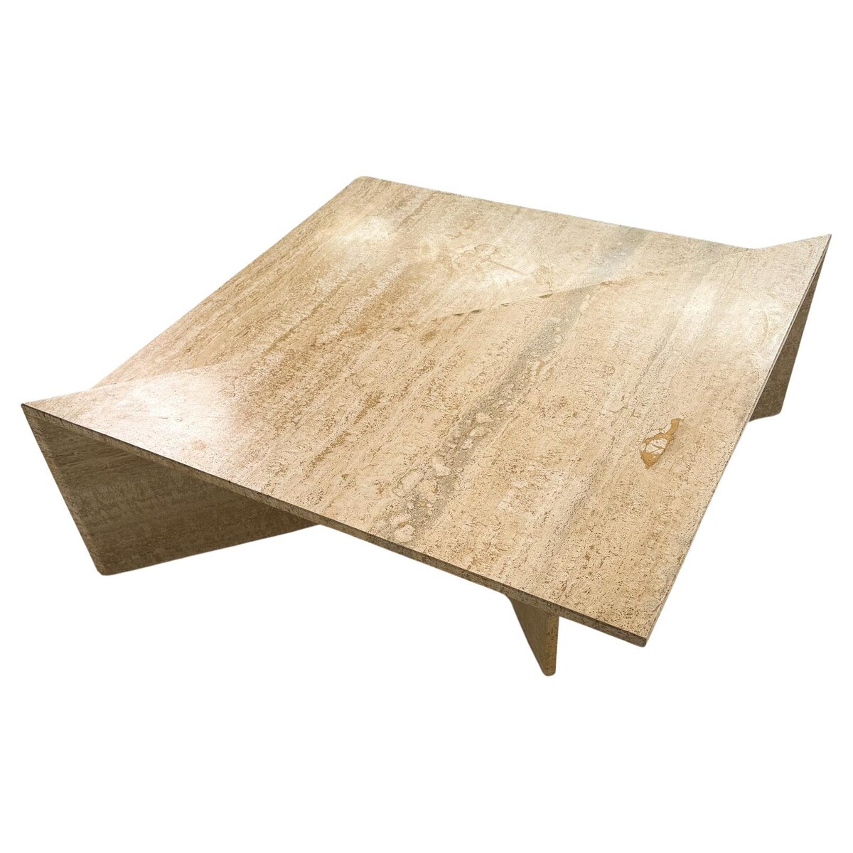 Pair of Low Triangular Travertine Tables Up & Up, 1970s