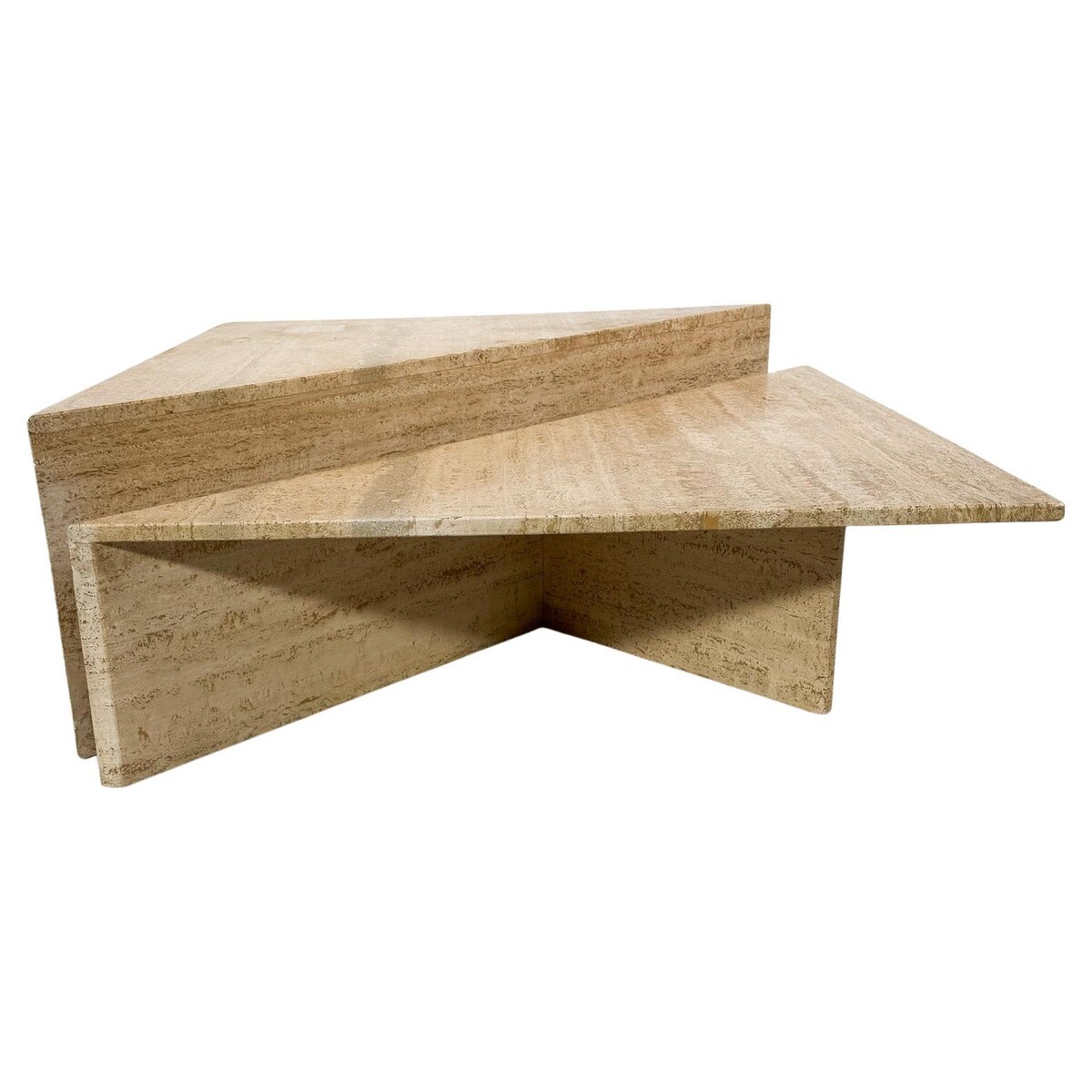 Pair of Low Triangular Travertine Tables Up & Up, 1970s