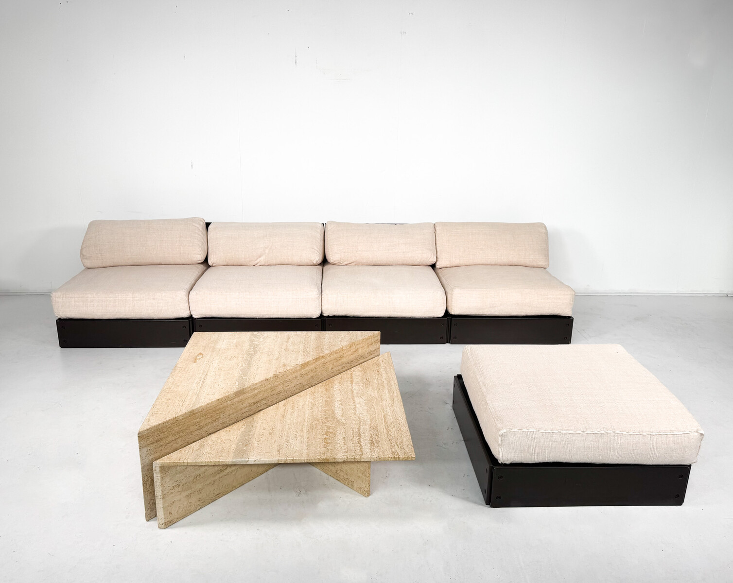Pair of Low Triangular Travertine Tables Up & Up, 1970s