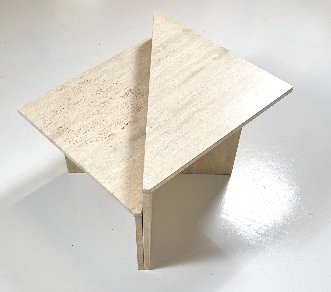 Pair of Low Triangular Travertine Tables Up & Up, 1970s