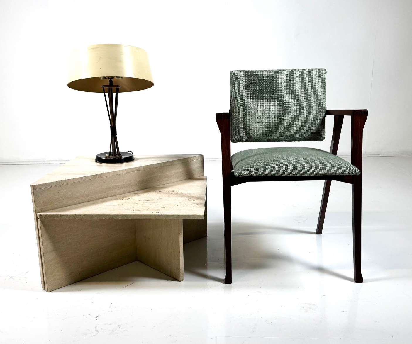 Pair of Low Triangular Travertine Tables Up & Up, 1970s