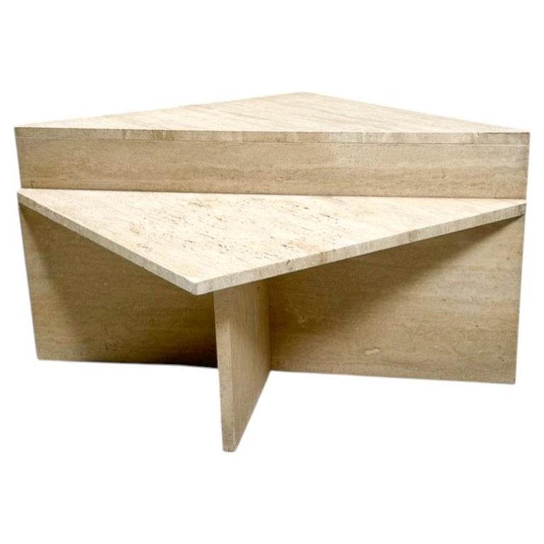 Pair of Low Triangular Travertine Tables Up & Up, 1970s