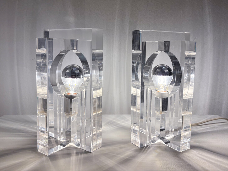 Pair of Lucite Table Lamps by Sandro Petti, 1970s
