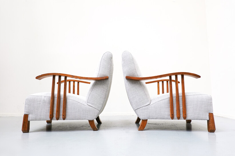 Pair of mid-century armchairs - Italy 1950s New Upholstery