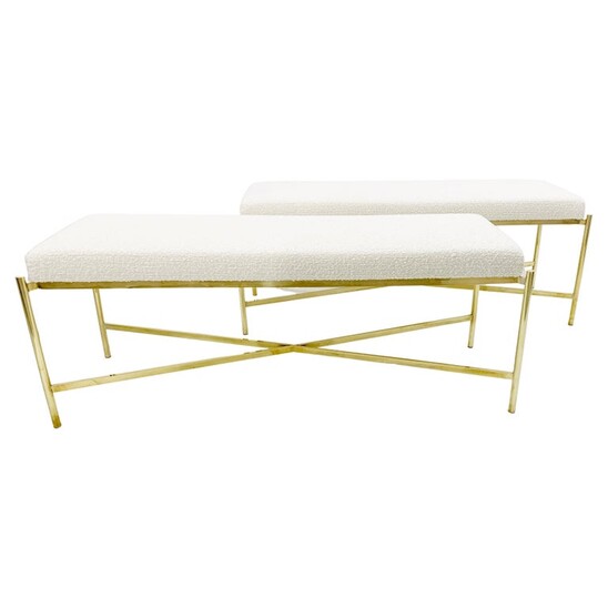 Pair of mid-century italian brass bench - New upholstery