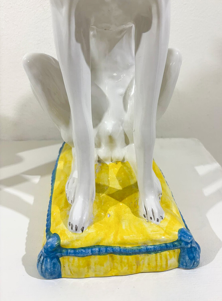 Pair of Mid-Century Italian Polychrome Glazed Terracotta Greyhounds