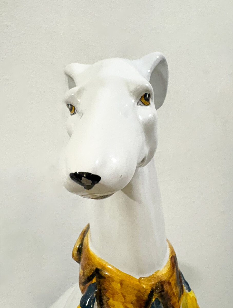 Pair of Mid-Century Italian Polychrome Glazed Terracotta Greyhounds