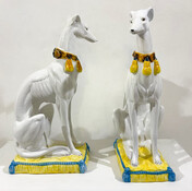 Pair of Mid-Century Italian Polychrome Glazed Terracotta Greyhounds