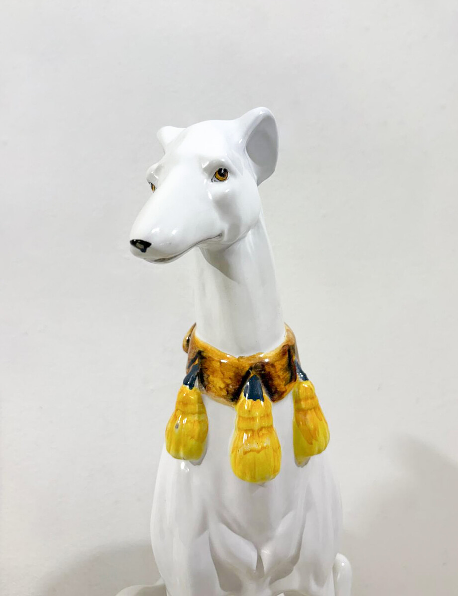Pair of Mid-Century Italian Polychrome Glazed Terracotta Greyhounds