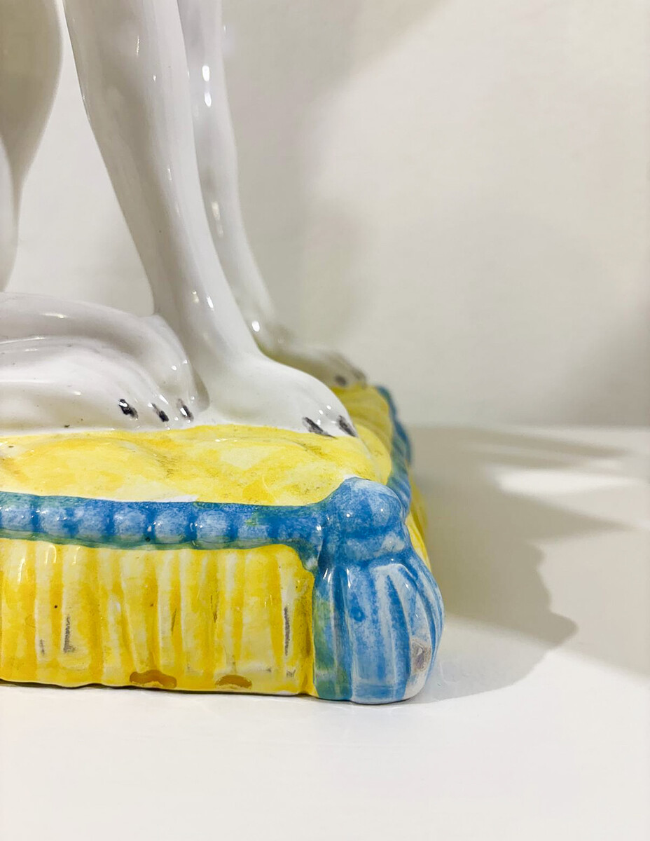Pair of Mid-Century Italian Polychrome Glazed Terracotta Greyhounds