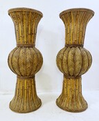 Pair of mid-century large rattan vase - Italy 1970s