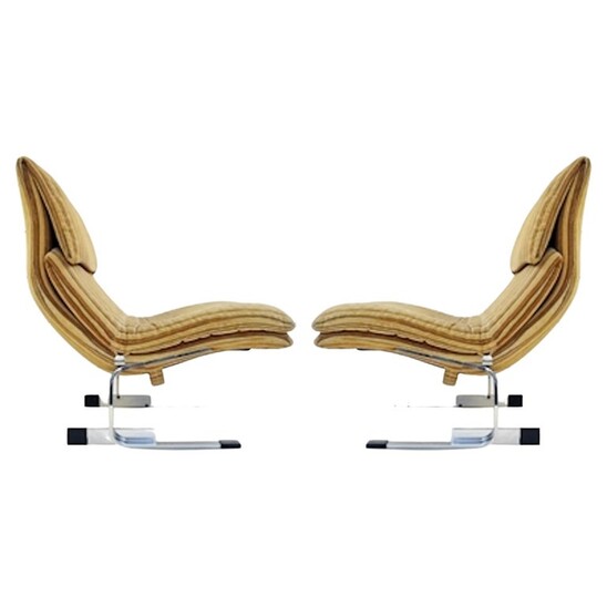 Pair of Mid-Century Lounge Chairs by Giovanni Offredi for Saporiti - 1970s