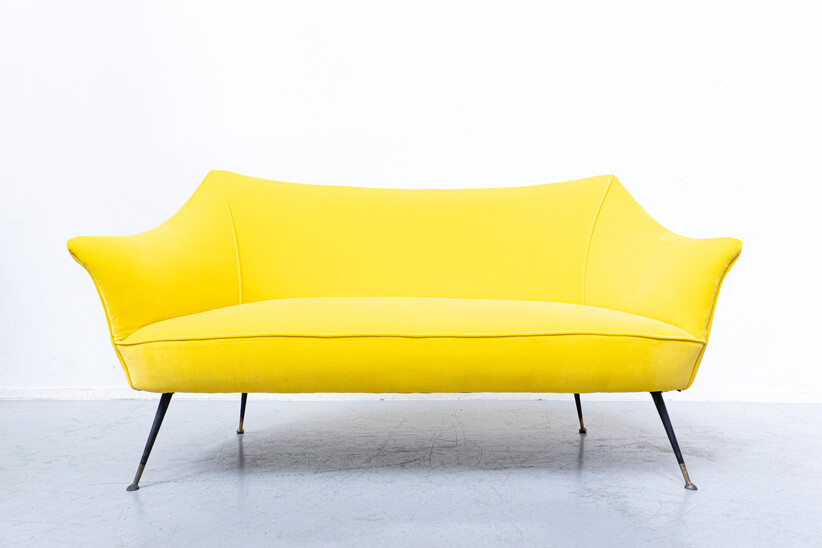 Pair of Mid-Century Modern Italian Yellow Fabric Sofa, 1960s