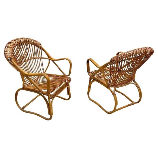 Pair of Mid-Century Modern Rattan Armchairs,  1960s
