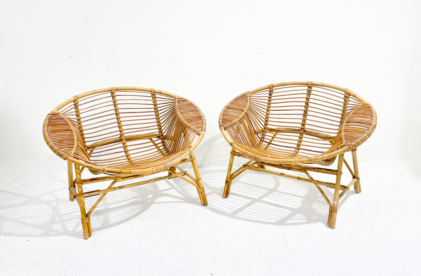 Pair of Mid-Century Modern  Rattan Armchairs - Italy 1960s