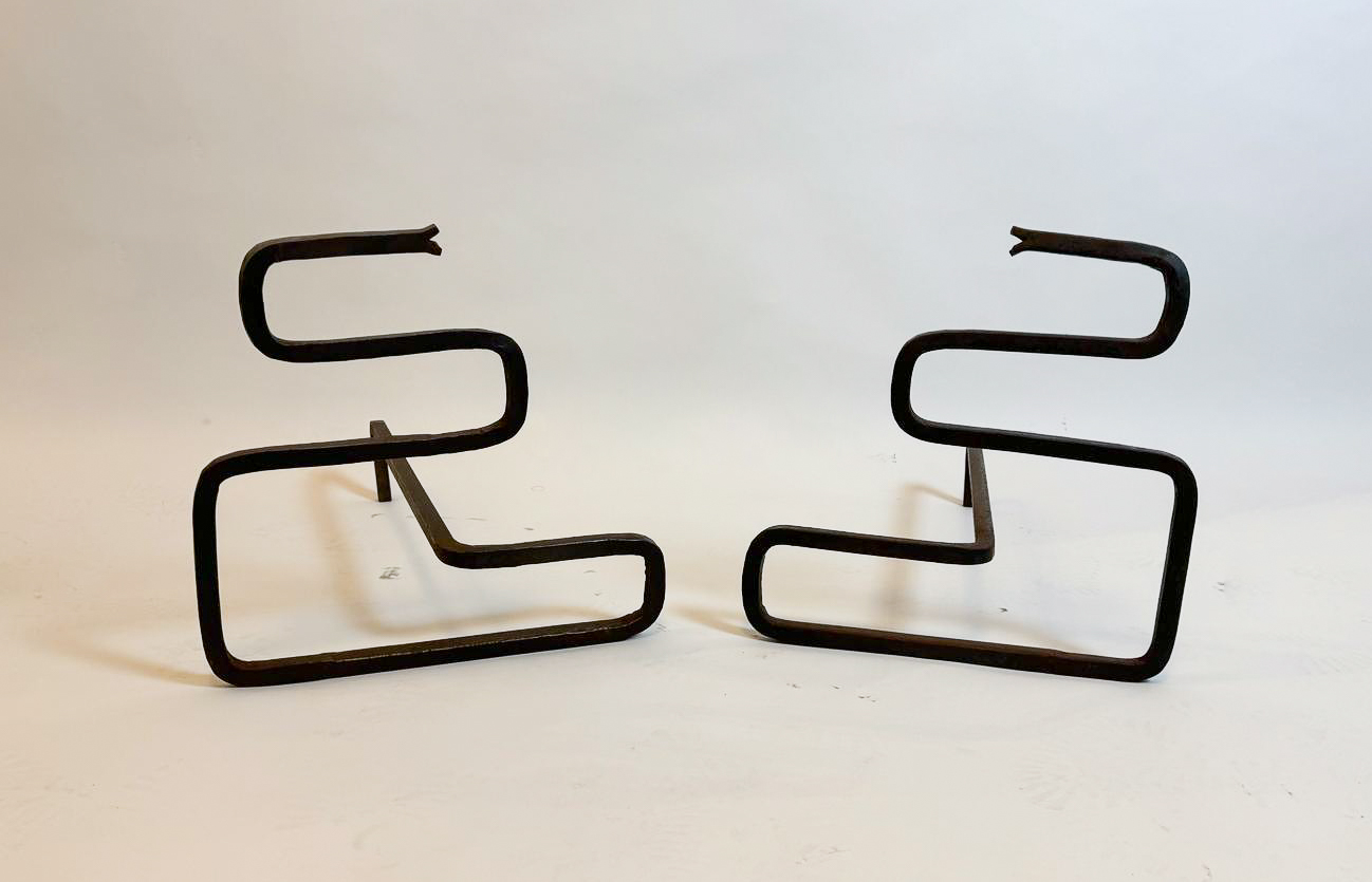 Pair of Mid-Century Modern Snake Firedogs, Wrought Iron, Italy, 1950s