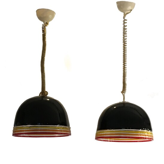 Pair of mid-century murano glass suspensions by Roberto Pamio and Renato Toso for Leucos - Italy 1970s