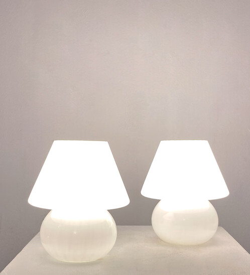 Pair of Mid Century Murano Glass Table Lamps, Italy