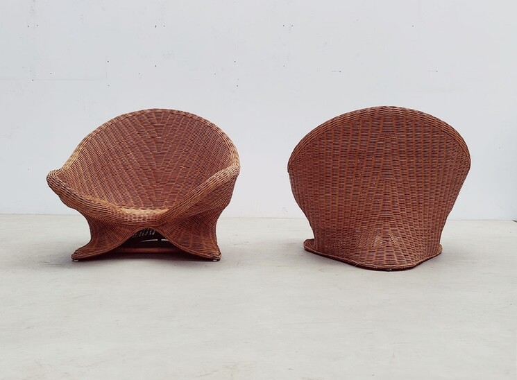 Pair of mid-century rattan armchairs - Italy 1960s