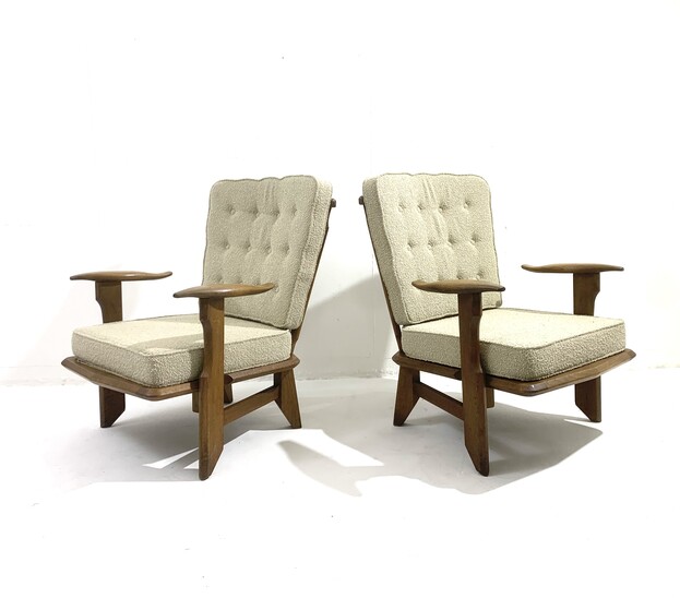 Pair of mid-century wooden armchairs by Guillerme & Chambron - France 1960s